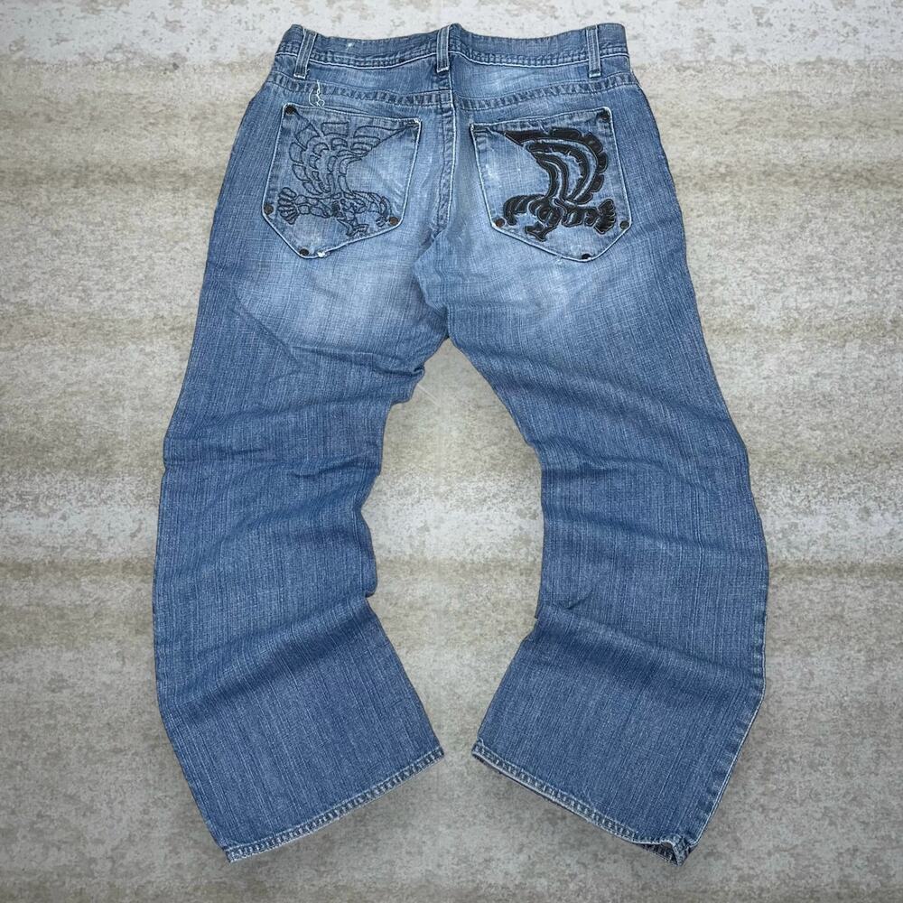 Vintage Y2K INC Skater Jeans 33x30 Baggy Wide Leg Light Wash Denim Rap Style Art
